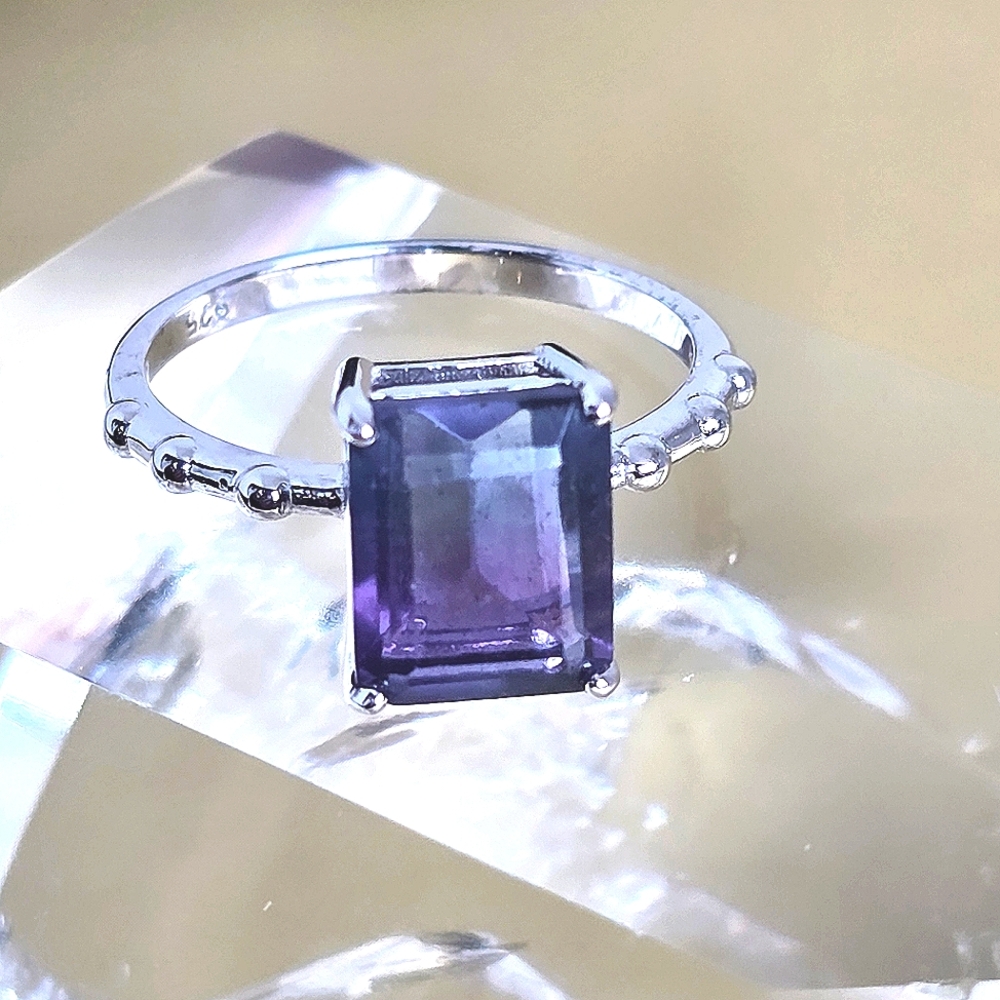 925 Sterling Silver Ring Sz 7.75 with Natural Fluorite 10x8mm Gemstone